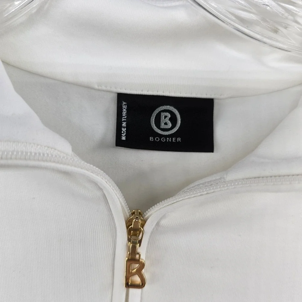 Bogner Women XS Quarter Zip Pullover White Fringe Long Sleeve Logo Top - Picture 3 of 10